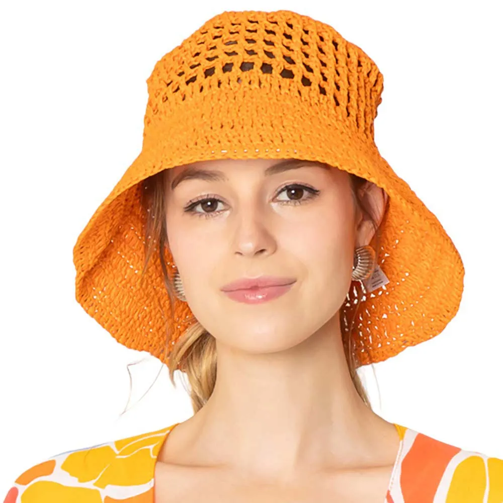 Open Weave Solid Straw Bucket Hat