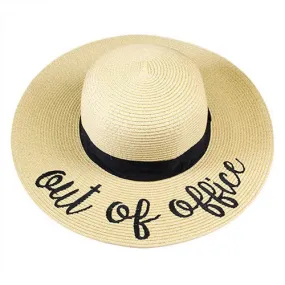 Out of Office Embroidery Straw Hat Floppy Sun Hat