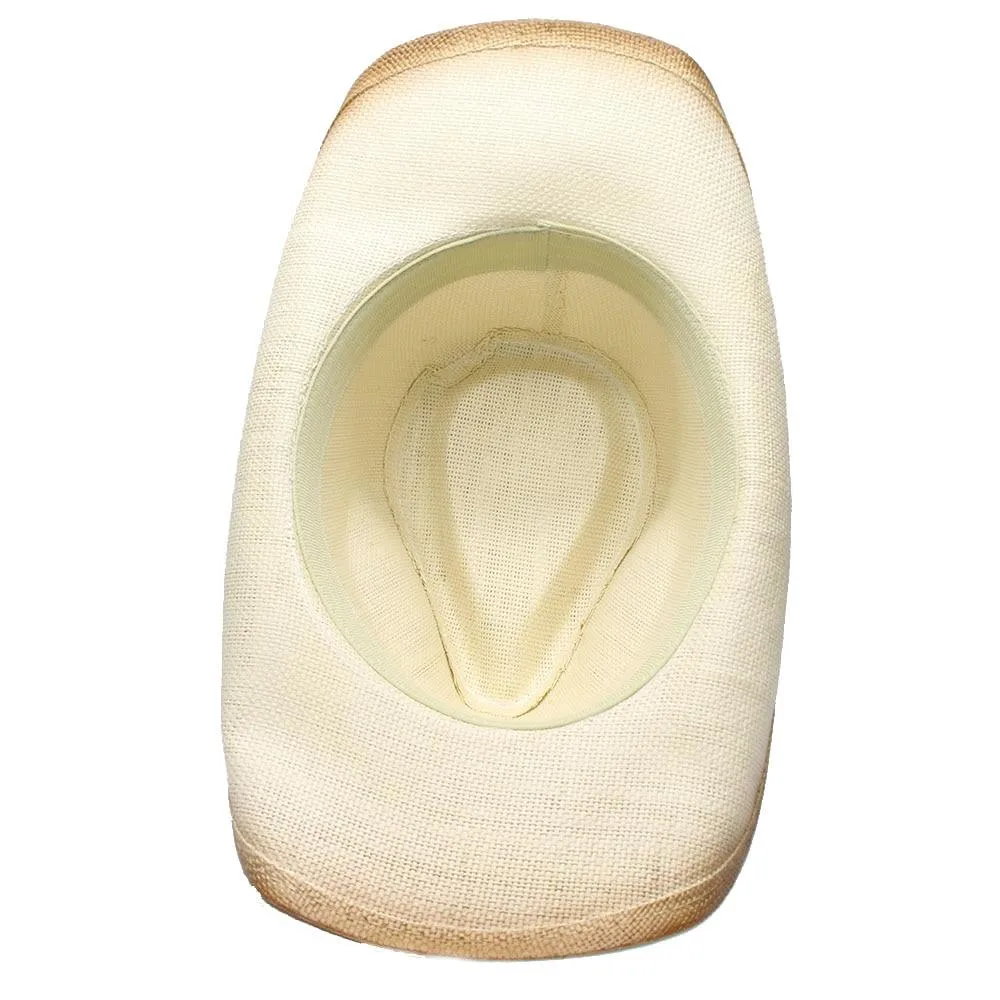 Retro Beige Straw Cowboy Hat with Dollar Sign Leather Band