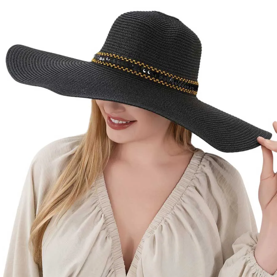 Sequin Band Pointed Straw Sun Hat