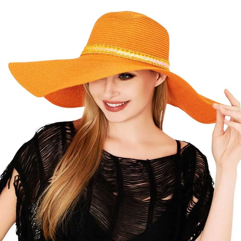 Sequin Band Pointed Straw Sun Hat