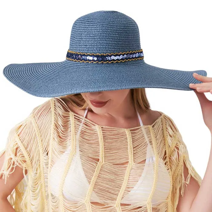 Sequin Band Pointed Straw Sun Hat