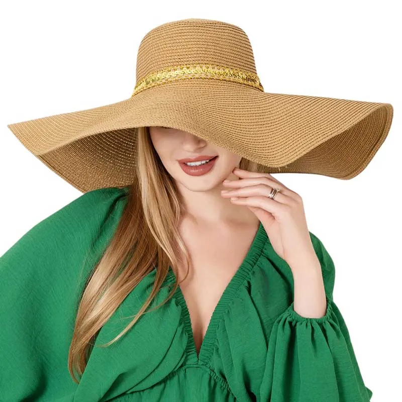 Sequin Band Pointed Straw Sun Hat