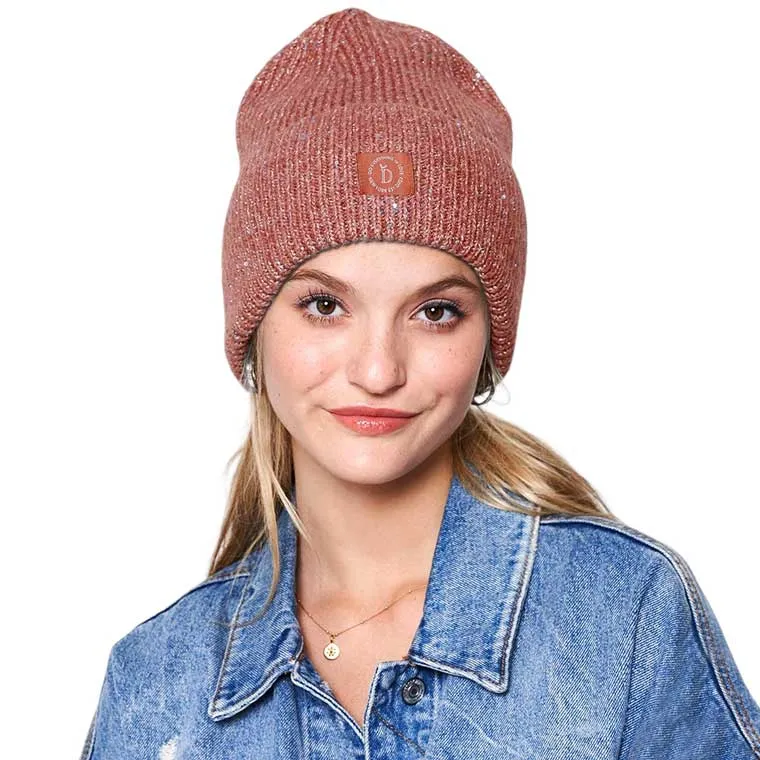 Sequin Embellished Lurex Cuff Beanie Hat