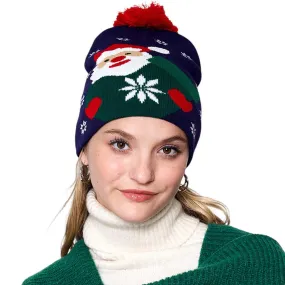 Snowy Santa Claus Pom Pom Beanie Hat