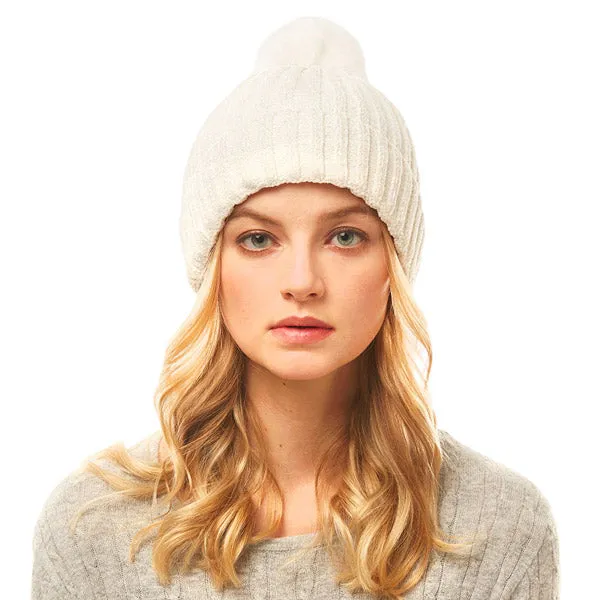 Soft Cozy Solid Chenille Pom Pom Beanie Hat