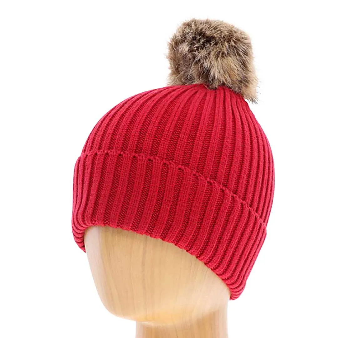 Soft Knit Faux Pom Pom Beanie Hat