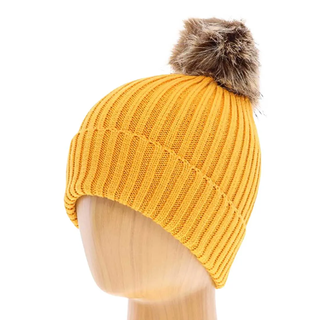 Soft Knit Faux Pom Pom Beanie Hat