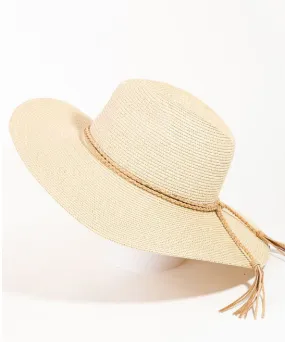 Straw Hat with Braided Tassel - Ivory