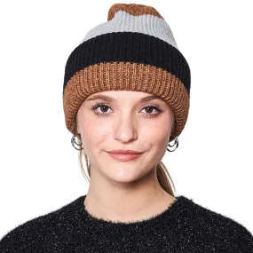 Striped Ribbed Beanie Hat