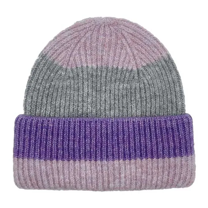 Striped Ribbed Beanie Hat