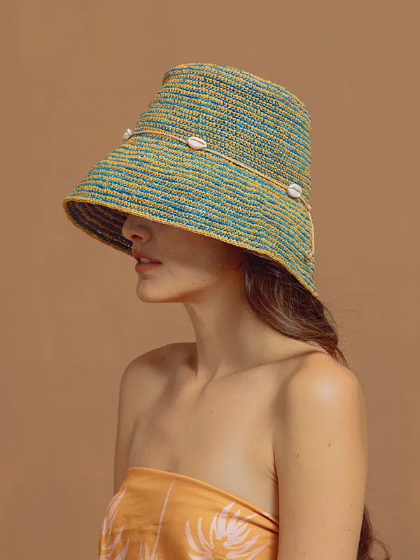 Trinado Crochet Hat in Beige/Blue Straw