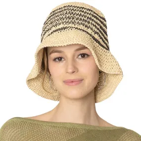 Two Tone Stripe Straw Bucket Hat