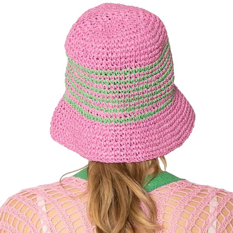 Two Tone Stripe Straw Bucket Hat