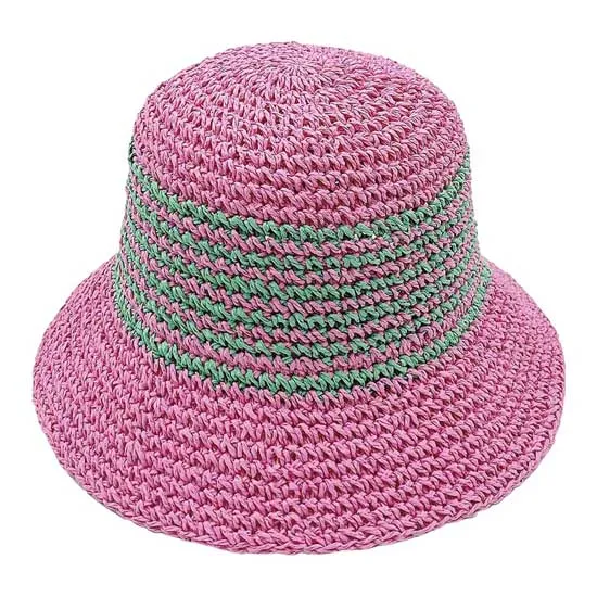 Two Tone Stripe Straw Bucket Hat