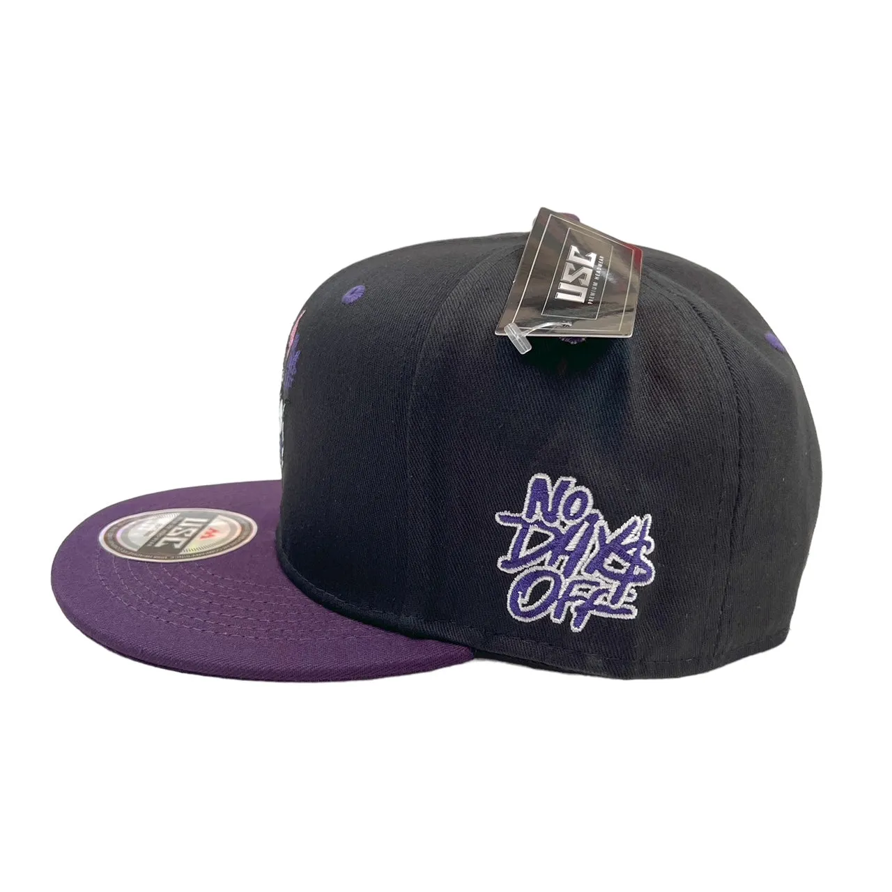 US Cotton No Days Off Snapback Hat (Black/Purple) / 2 for $15