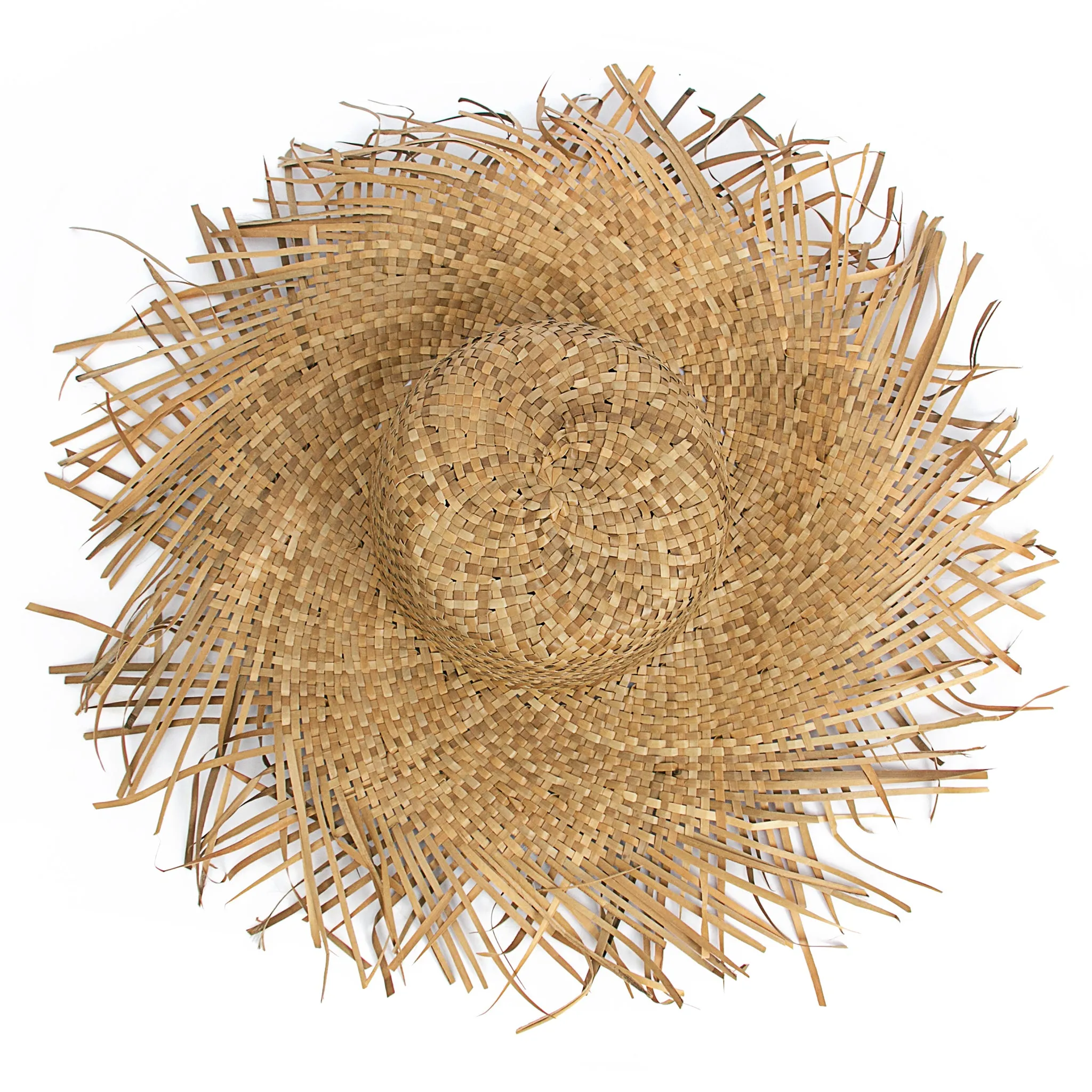 Wide Brim Raffia Straw Frayed Edge Hat