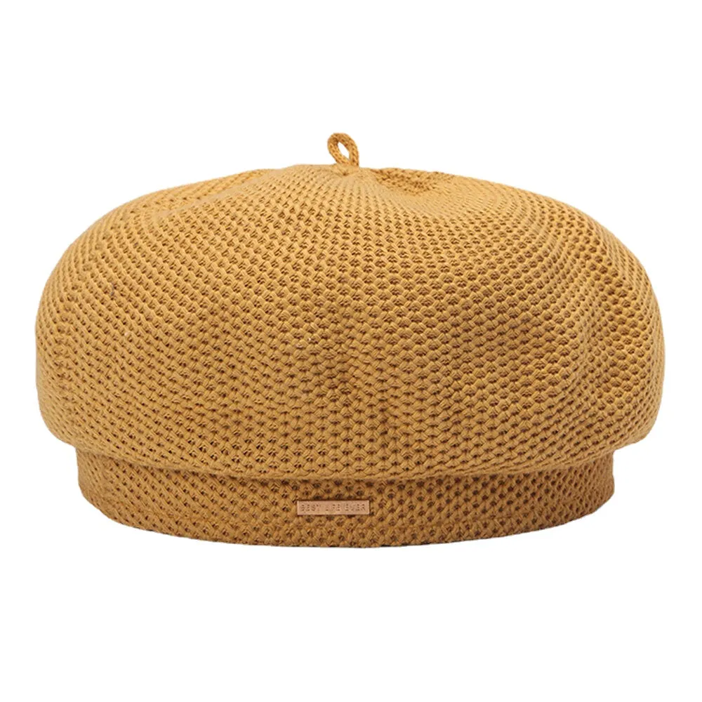 Women Cotton Mesh Breathable Metal Label Knitted Hat Fashion Wild Adjustable Beret Cap Painter Hat