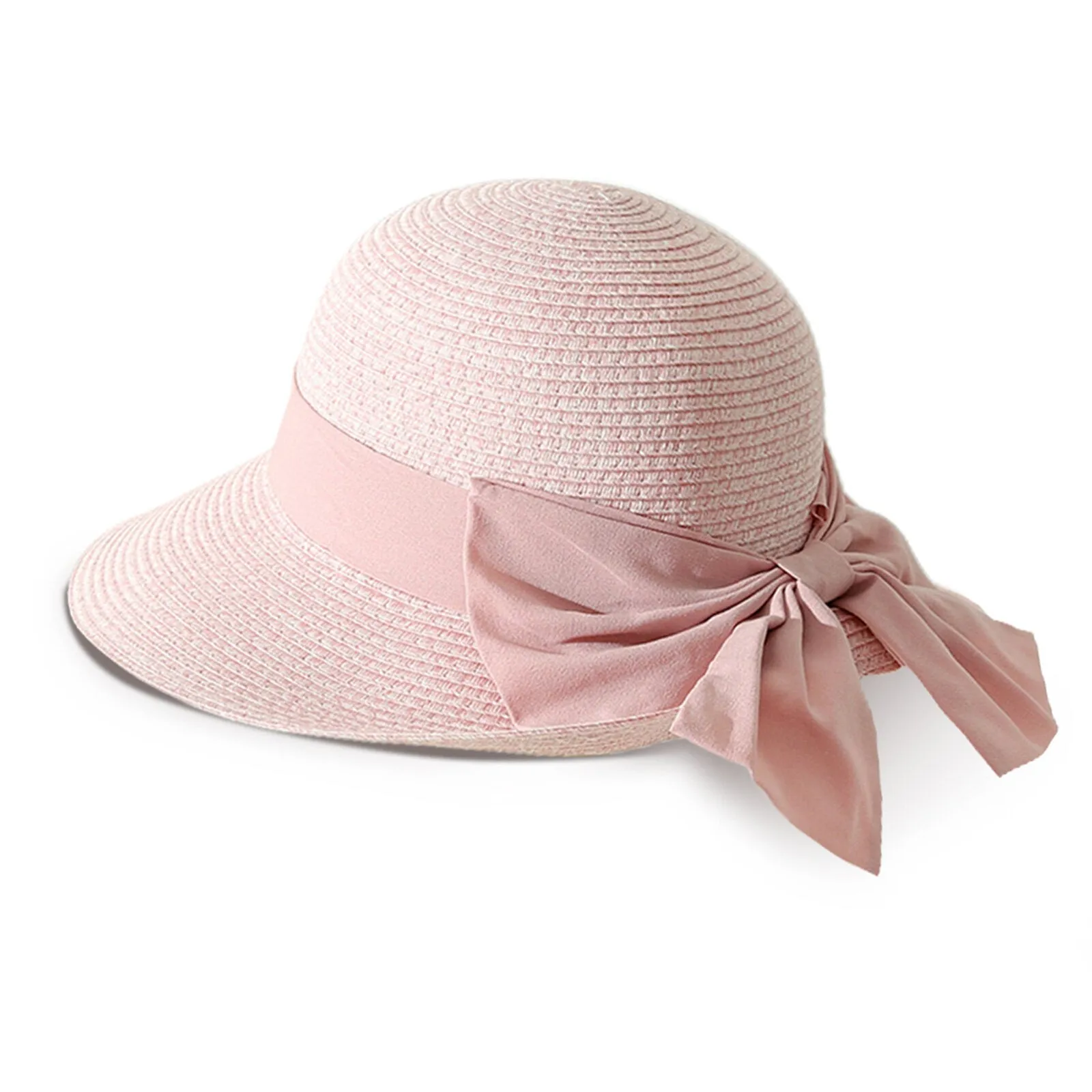 Women Straw Leisure Vacation Versatile Breathable Shade Big Bow Straw Hat Tour Beach Bucket Cap