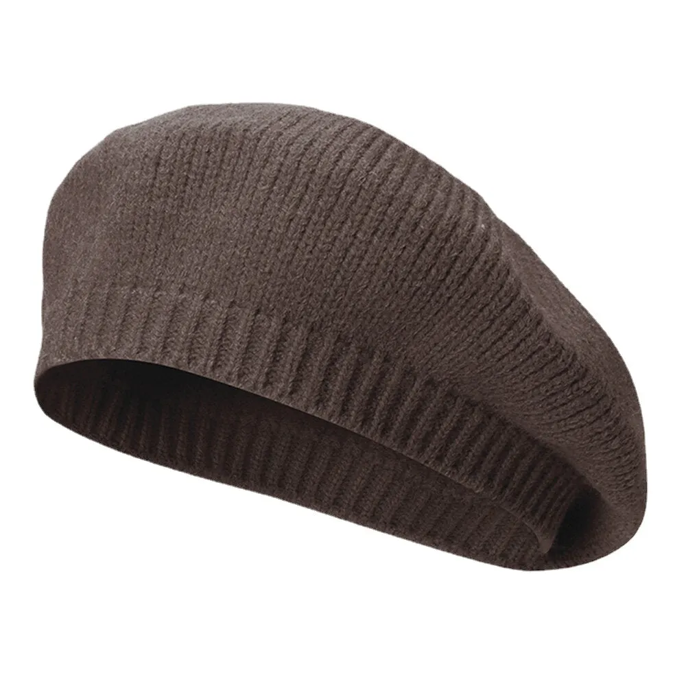 Women Woolen Solid Color Winter Warm Knitted Hat Retro Dome Elastic Sunshade Beret Cap Painter Hat