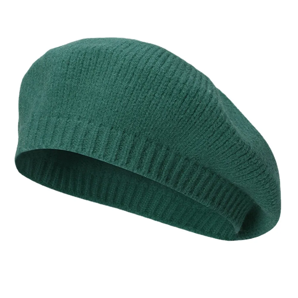 Women Woolen Solid Color Winter Warm Knitted Hat Retro Dome Elastic Sunshade Beret Cap Painter Hat